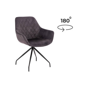 Goossens Basic Eetkamerstoel Ebi antraciet velvet stof graden draaibaar met return functie met armleuning, elegant chic