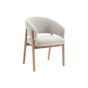 Goossens Eetkamerstoel Hayley met Massief Houten Frame beige stof met armleuning,