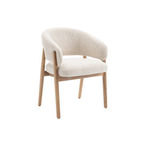 Goossens Eetkamerstoel Hayley met Massief Houten Frame beige stof met armleuning,