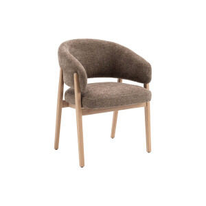 Goossens Eetkamerstoel Hayley met Massief Houten Frame bruin stof met armleuning,
