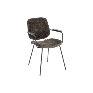 Goossens Eetkamerstoel Hjalmar groen stof met armleuning, modern design