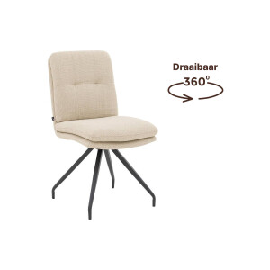 Goossens Eetkamerstoel Mirthe beige stof graden draaibaar leuning, modern design