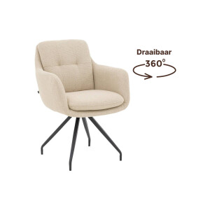 Goossens Eetkamerstoel Mirthe beige stof graden draaibaar met armleuning, modern design