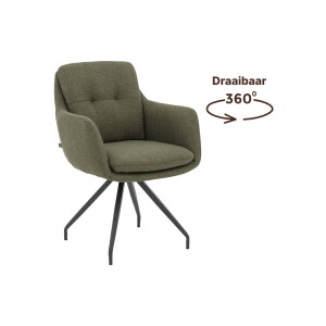 Goossens Eetkamerstoel Mirthe groen stof graden draaibaar met armleuning, modern design