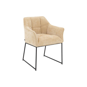Goossens Eetkamerstoel Ronnie beige stof met armleuning, elegant chic
