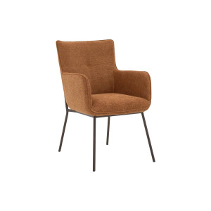 Goossens Eetkamerstoel Trullo cognac stof met armleuning,