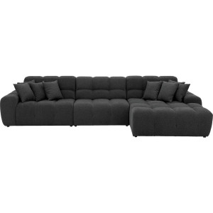 Goossens Excellent Bank Kubus - 30 X 30 Cm Stiksel antraciet, stof, 1,5-zits, modern design met chaise longue rechts