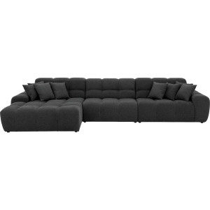 Goossens Excellent Bank Kubus - 30 X 30 Cm Stiksel antraciet, stof, 1,5-zits, modern design met chaise longue links