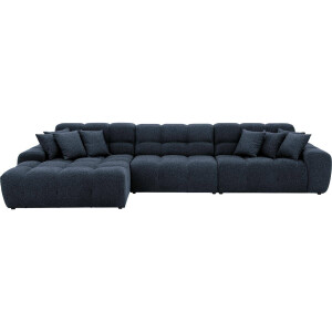 Goossens Excellent Bank Kubus - 30 X 30 Cm Stiksel blauw, stof, 1,5-zits, modern design met chaise longue links
