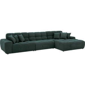 Goossens Excellent Bank Kubus - 30 X 30 Cm Stiksel blauw, stof, 1,5-zits, modern design met chaise longue rechts