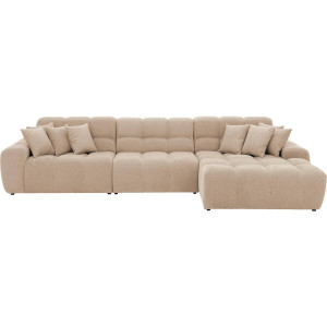 Goossens Excellent Bank Kubus - 30 X 30 Cm Stiksel bruin, stof, 1,5-zits, modern design met chaise longue rechts