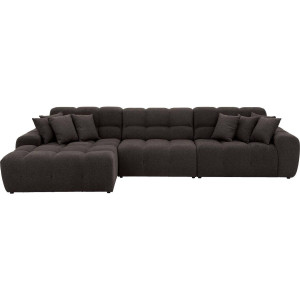 Goossens Excellent Bank Kubus - 30 X 30 Cm Stiksel donkerbruin, stof, 1,5-zits, modern design met chaise longue links