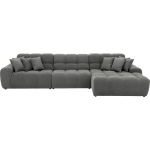 Goossens Excellent Bank Kubus - 30 X 30 Cm Stiksel grijs, stof, 1,5-zits, modern design met chaise longue rechts