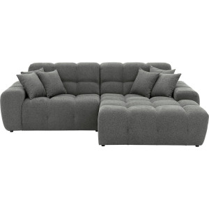 Goossens Excellent Bank Kubus - 30 X 30 Cm Stiksel grijs, stof, 1,5-zits, modern design met chaise longue rechts