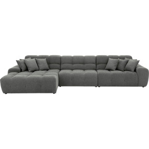 Goossens Excellent Bank Kubus - 30 X 30 Cm Stiksel grijs, stof, 1,5-zits, modern design met chaise longue links