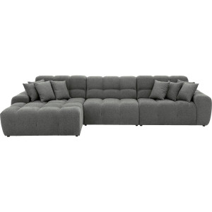 Goossens Excellent Bank Kubus - 30 X 30 Cm Stiksel grijs, stof, 1,5-zits, modern design met chaise longue links