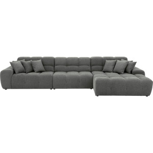 Goossens Excellent Bank Kubus - 30 X 30 Cm Stiksel grijs, stof, 1,5-zits, modern design met chaise longue rechts