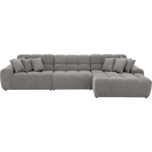 Goossens Excellent Bank Kubus - 30 X 30 Cm Stiksel grijs, stof, 1,5-zits, modern design met chaise longue rechts