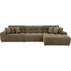 Goossens Excellent Bank Kubus - 30 X 30 Cm Stiksel groen, stof, 1,5-zits, modern design met chaise longue rechts