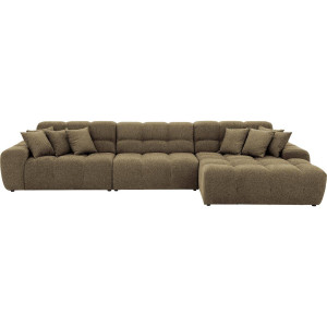 Goossens Excellent Bank Kubus - 30 X 30 Cm Stiksel groen, stof, 1,5-zits, modern design met chaise longue rechts