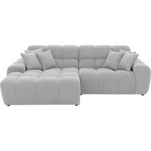 Goossens Excellent Bank Kubus - 30 X 30 Cm Stiksel lichtgrijs, stof, 1,5-zits, modern design met chaise longue links