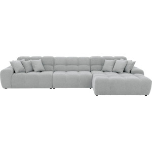 Goossens Excellent Bank Kubus - 30 X 30 Cm Stiksel lichtgrijs, stof, 1,5-zits, modern design met chaise longue rechts