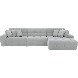 Goossens Excellent Bank Kubus - 30 X 30 Cm Stiksel lichtgrijs, stof, 1,5-zits, modern design met chaise longue rechts