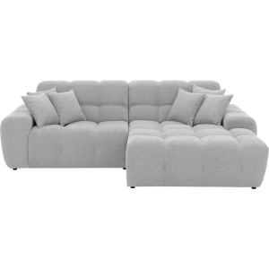 Goossens Excellent Bank Kubus - 30 X 30 Cm Stiksel lichtgrijs, stof, 1,5-zits, modern design met chaise longue rechts