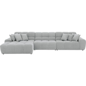 Goossens Excellent Bank Kubus - 30 X 30 Cm Stiksel lichtgrijs, stof, 1,5-zits, modern design met chaise longue links