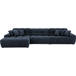 Goossens Excellent Bank Kubus - 30 X 30 Cm Stiksel zwart, stof, 1,5-zits, modern design met chaise longue links