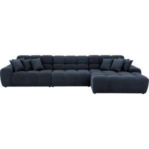 Goossens Excellent Bank Kubus - 30 X 30 Cm Stiksel zwart, stof, 1,5-zits, modern design met chaise longue rechts