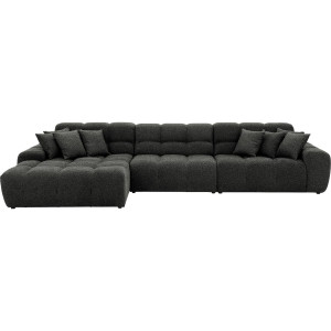 Goossens Excellent Bank Kubus - 30 X 30 Cm Stiksel zwart, stof, 1,5-zits, modern design met chaise longue links