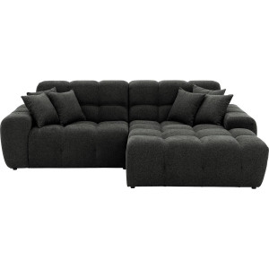 Goossens Excellent Bank Kubus - 30 X 30 Cm Stiksel zwart, stof, 1,5-zits, modern design met chaise longue rechts