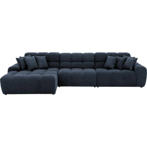 Goossens Excellent Bank Kubus - 30 X 30 Cm Stiksel zwart, stof, 1,5-zits, modern design met chaise longue links