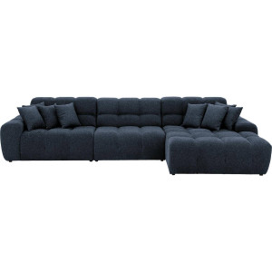 Goossens Excellent Bank Kubus - 30 X 30 Cm Stiksel zwart, stof, 1,5-zits, modern design met chaise longue rechts