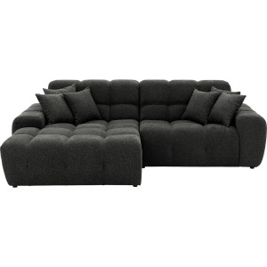 Goossens Excellent Bank Kubus - 30 X 30 Cm Stiksel zwart, stof, 1,5-zits, modern design met chaise longue links