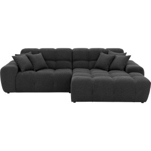 Goossens Excellent Bank Kubus - 40 X 40 Cm Stiksel antraciet, stof, 1,5-zits, modern design met chaise longue rechts