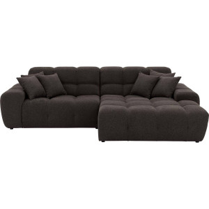 Goossens Excellent Bank Kubus - 40 X 40 Cm Stiksel donkerbruin, stof, 1,5-zits, modern design met chaise longue rechts