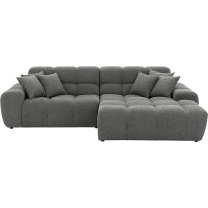 Goossens Excellent Bank Kubus - 40 X 40 Cm Stiksel grijs, stof, 1,5-zits, modern design met chaise longue rechts