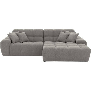 Goossens Excellent Bank Kubus - 40 X 40 Cm Stiksel grijs, stof, 1,5-zits, modern design met chaise longue rechts