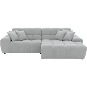 Goossens Excellent Bank Kubus - 40 X 40 Cm Stiksel lichtgrijs, stof, 1,5-zits, modern design met chaise longue rechts