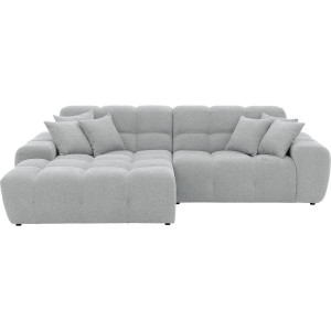 Goossens Excellent Bank Kubus - 40 X 40 Cm Stiksel lichtgrijs, stof, 1,5-zits, modern design met chaise longue links