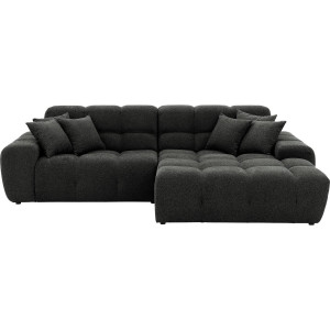 Goossens Excellent Bank Kubus - 40 X 40 Cm Stiksel zwart, stof, 1,5-zits, modern design met chaise longue rechts