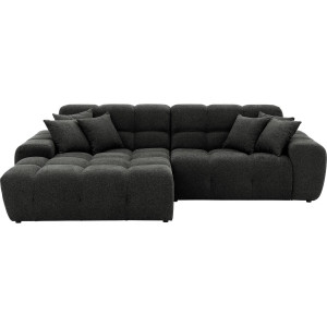 Goossens Excellent Bank Kubus - 40 X 40 Cm Stiksel zwart, stof, 1,5-zits, modern design met chaise longue links