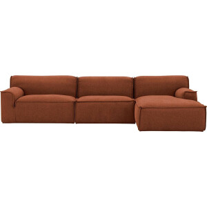 Goossens Excellent Bank Sens oranje, stof, 1,5-zits, urban industrieel met chaise longue rechts