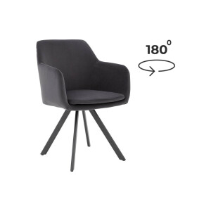 Goossens Excellent Eetkamerstoel Binn antraciet stof graden draaibaar met return functie met armleuning, stijlvol landelijk