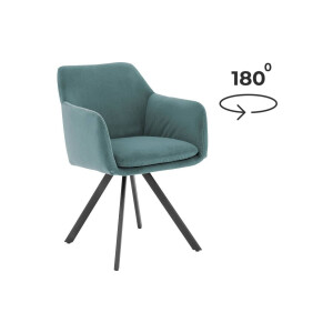 Goossens Excellent Eetkamerstoel Binn blauw stof graden draaibaar met return functie met armleuning, stijlvol landelijk