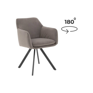 Goossens Excellent Eetkamerstoel Binn grijs stof graden draaibaar met return functie met armleuning, stijlvol landelijk