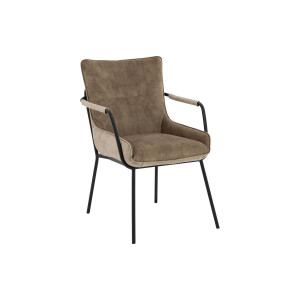 Goossens Excellent Eetkamerstoel Matteo bruin stof met armleuning, elegant chic
