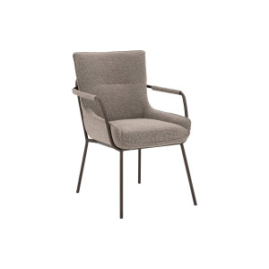 Goossens Excellent Eetkamerstoel Matteo bruin stof met armleuning, elegant chic